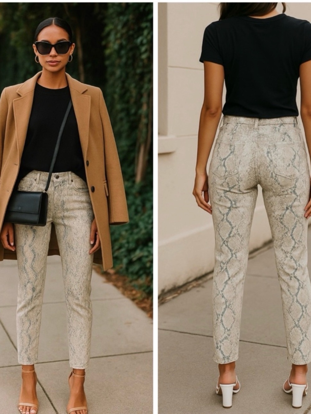GRLFRND Beige Snakeskin Ankle Jeans
